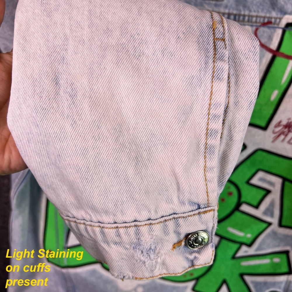 ZARA Acid Wash Denim Jacket Men XL Graphic Distressed Urban Graffiti Trucker Y2k - Picture 7 of 16